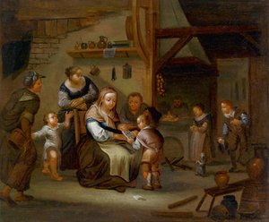 Duitse school van de 18e eeuw. Boereninterieur